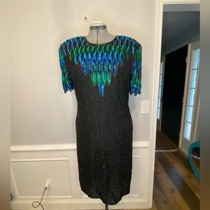 Vintage Stenay Peacock Sequin Dress Size 16